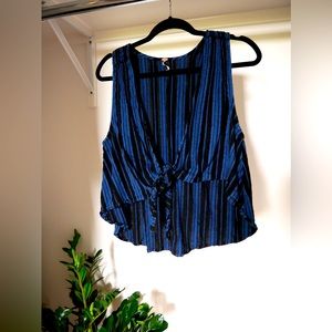 Free People By My Side Stripe Reversible Tie Front Sleeveless Top